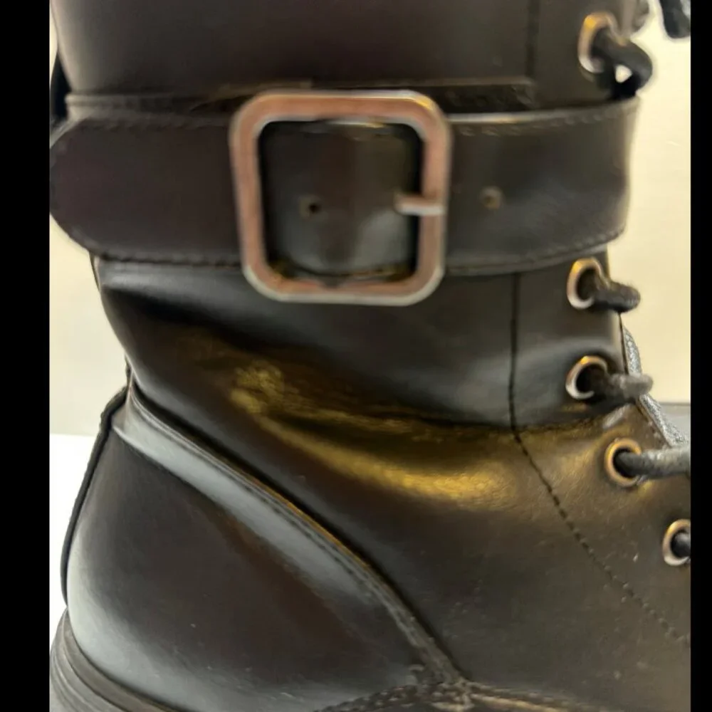 Black Combat - Style Leather Boots - Buckle w/Lace Up - Picture 5 of 8